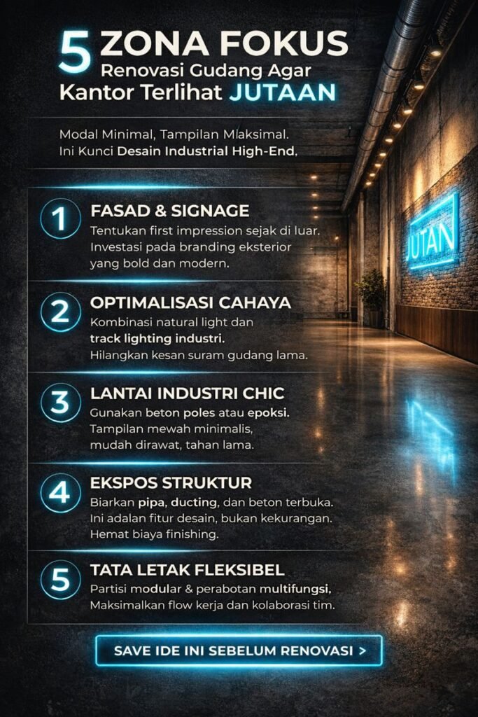 Infografik renovasi gudang menjadi kantor