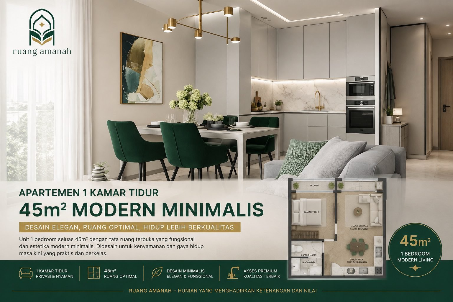 Desain Interior 1 Bedroom Apartemen