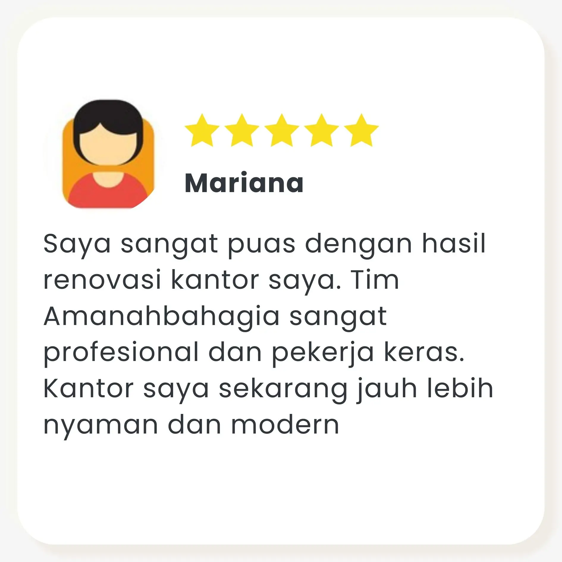 Ulasan pelanggan puas renovasi kantor profesional