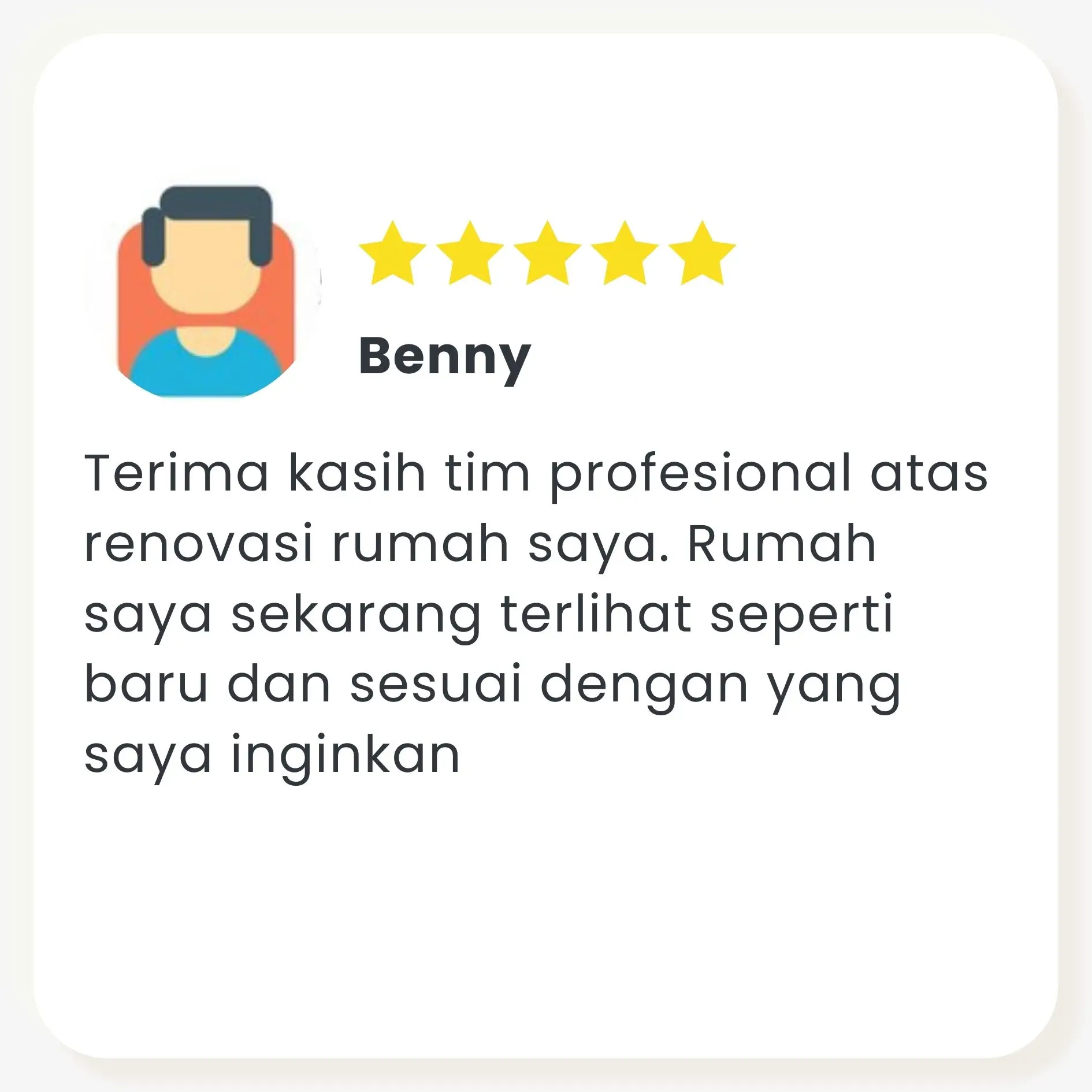 Testimoni pelanggan puas dengan renovasi rumah profesional