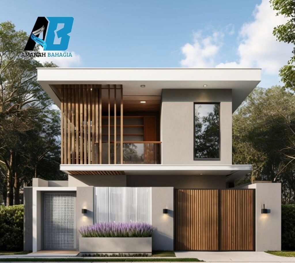 Rumah minimalis modern dua lantai depan taman