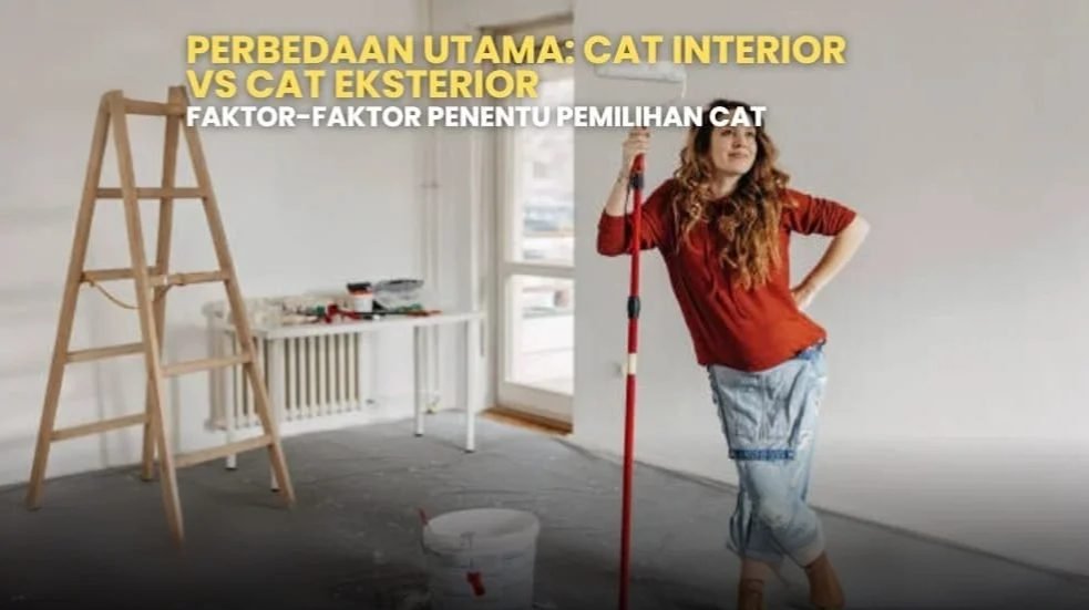Perempuan mengecat dinding dengan roller. Dekorasi interior rumah dengan cat tembok interior dan eksterior berkualitas.