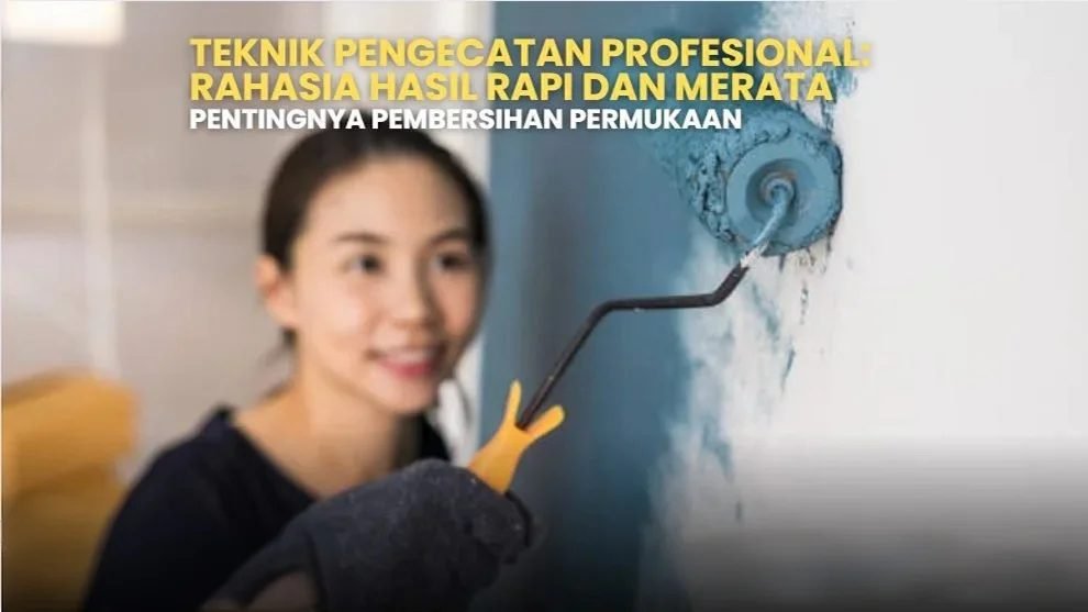 Wanita mengecat dinding dengan roller. Teknik pengecatan profesional untuk hasil rapi dan merata. Tips mengecat dinding.
